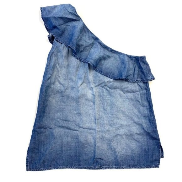 Anthropologie Cloth and Stone Chambray Tencel One Shoulder Top Blue Sz XS - Picture 3 of 3